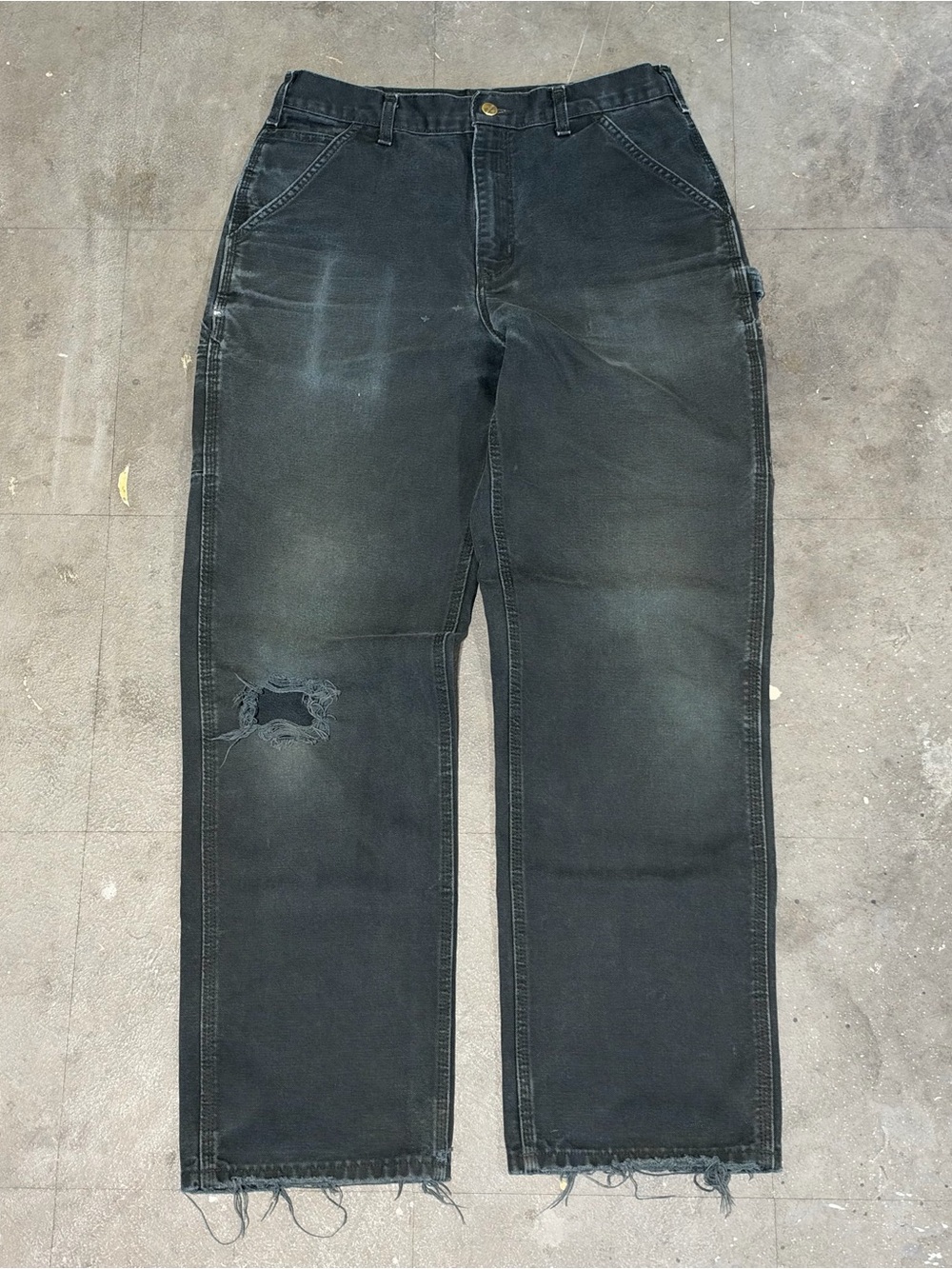 Vintage Faded Distressed Carhartt Canvas Carpenter Pants B11 BLK Black 32 x 34